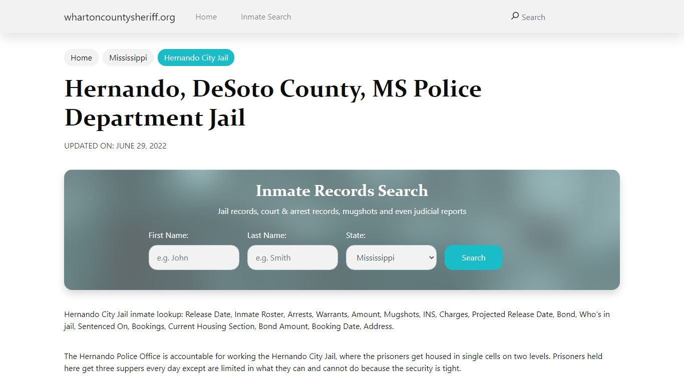 Hernando City Jail - Wharton County Sheriff